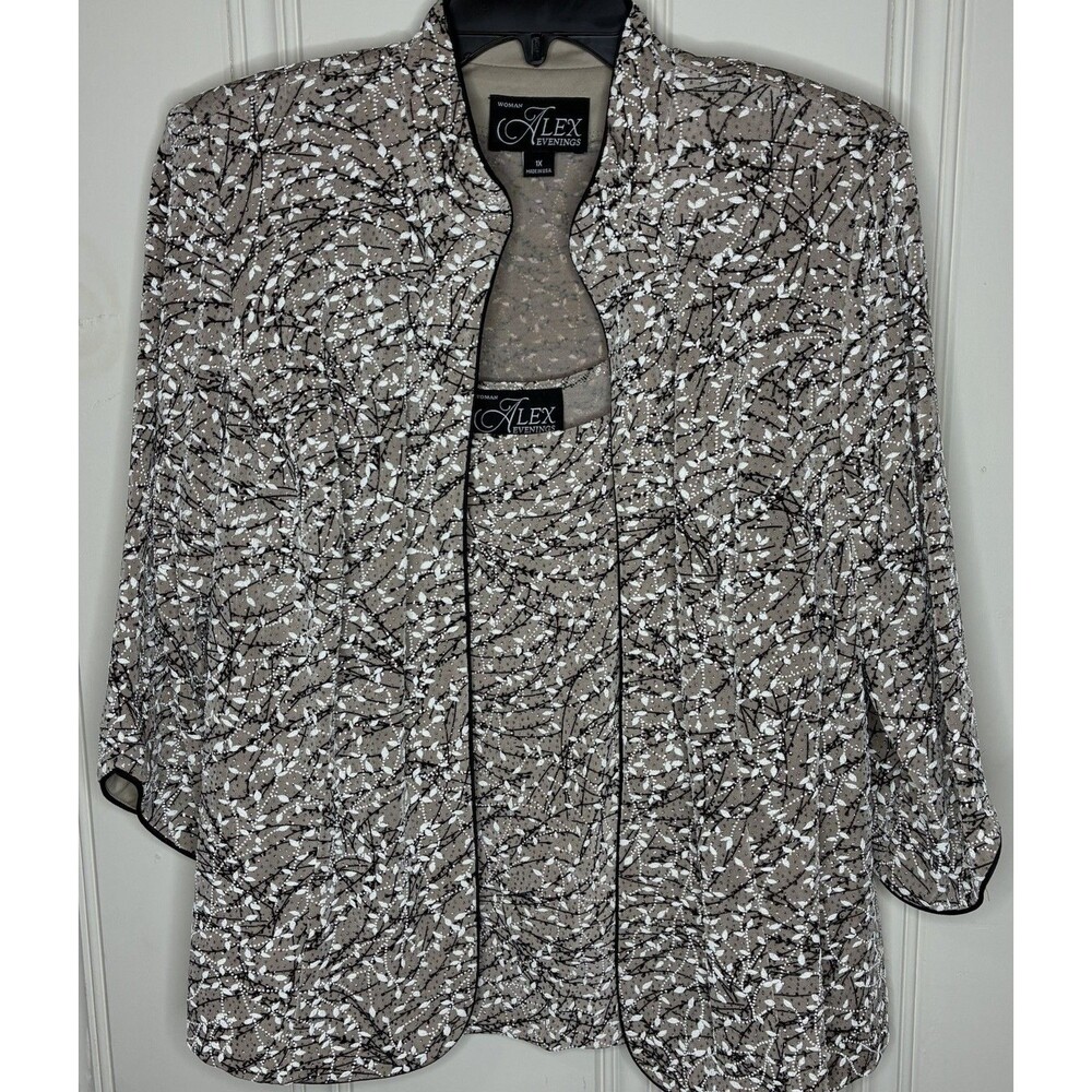Glitter Mandarin Collar Twin Set Elegant Formal 3/4 Sleeve Plus Size Top 1X Nice